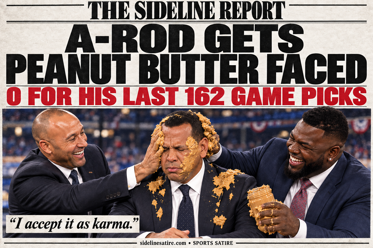 The Sideline Report cover: A-Rod Gets Peanut Butter Faced — 0 for His Last 162 Game Picks