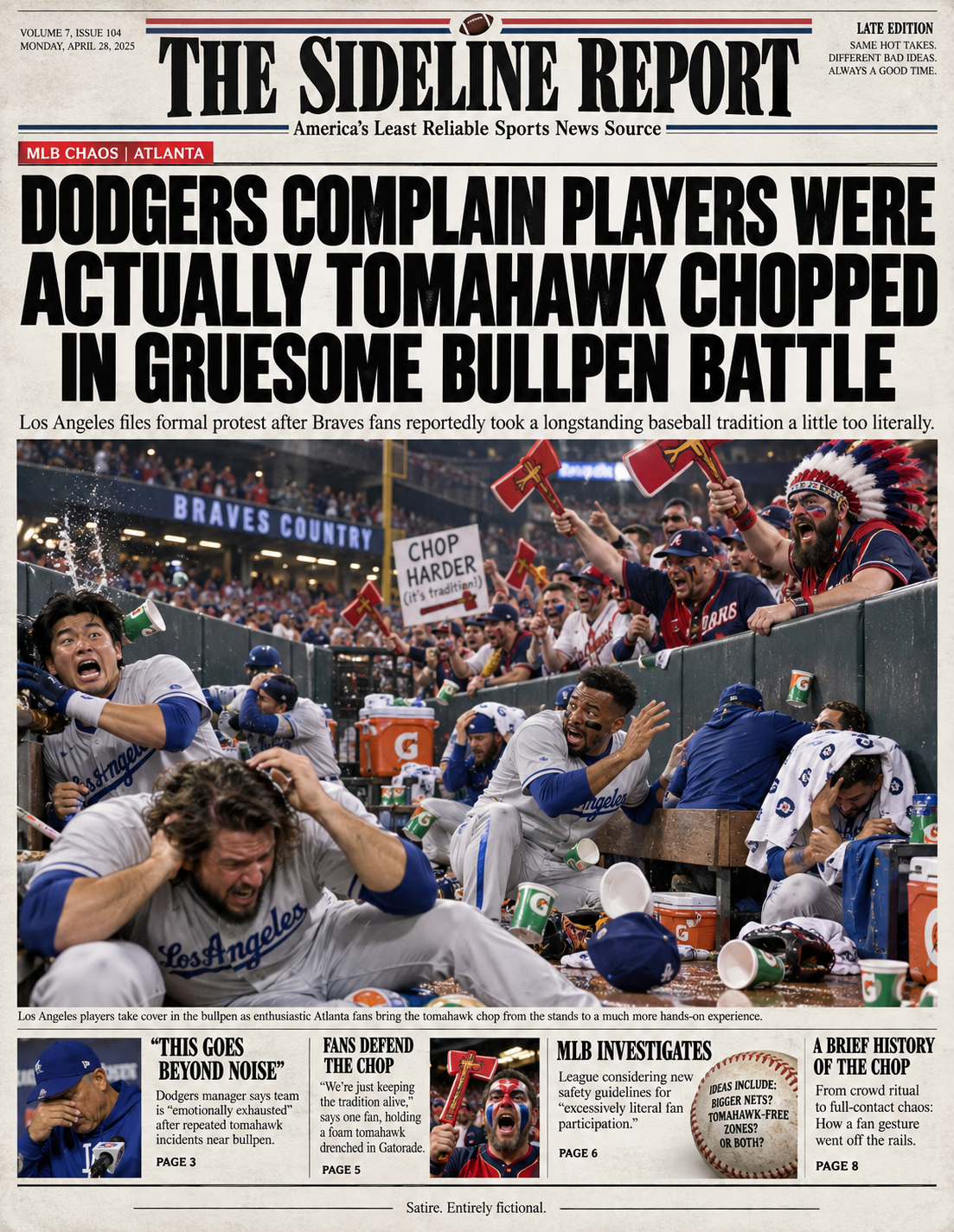 Dodgers complain players were actually tomahawk chopped in gruesome bullpen battle