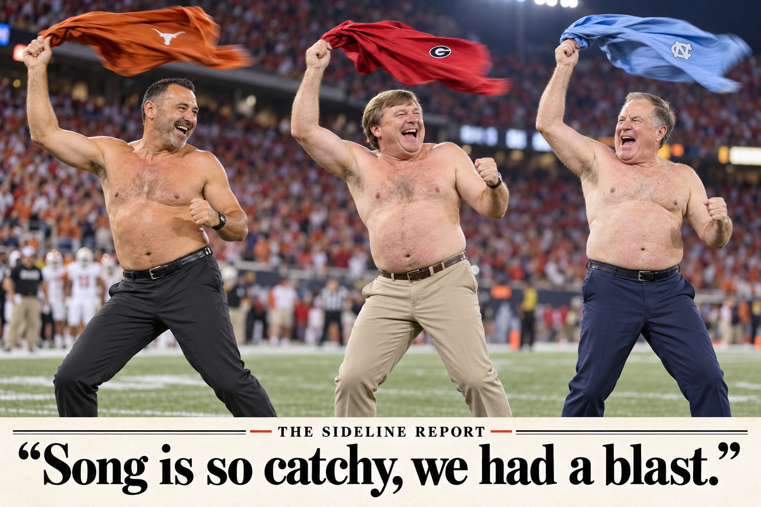 Sarkisian, Smart and Belichick discover a new three-man rotation. “Song is so catchy, we had a blast.”