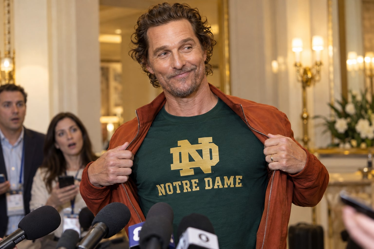 Matthew McConaughey reveals a second layer of allegiance at an increasingly uncomfortable Red River press conference.