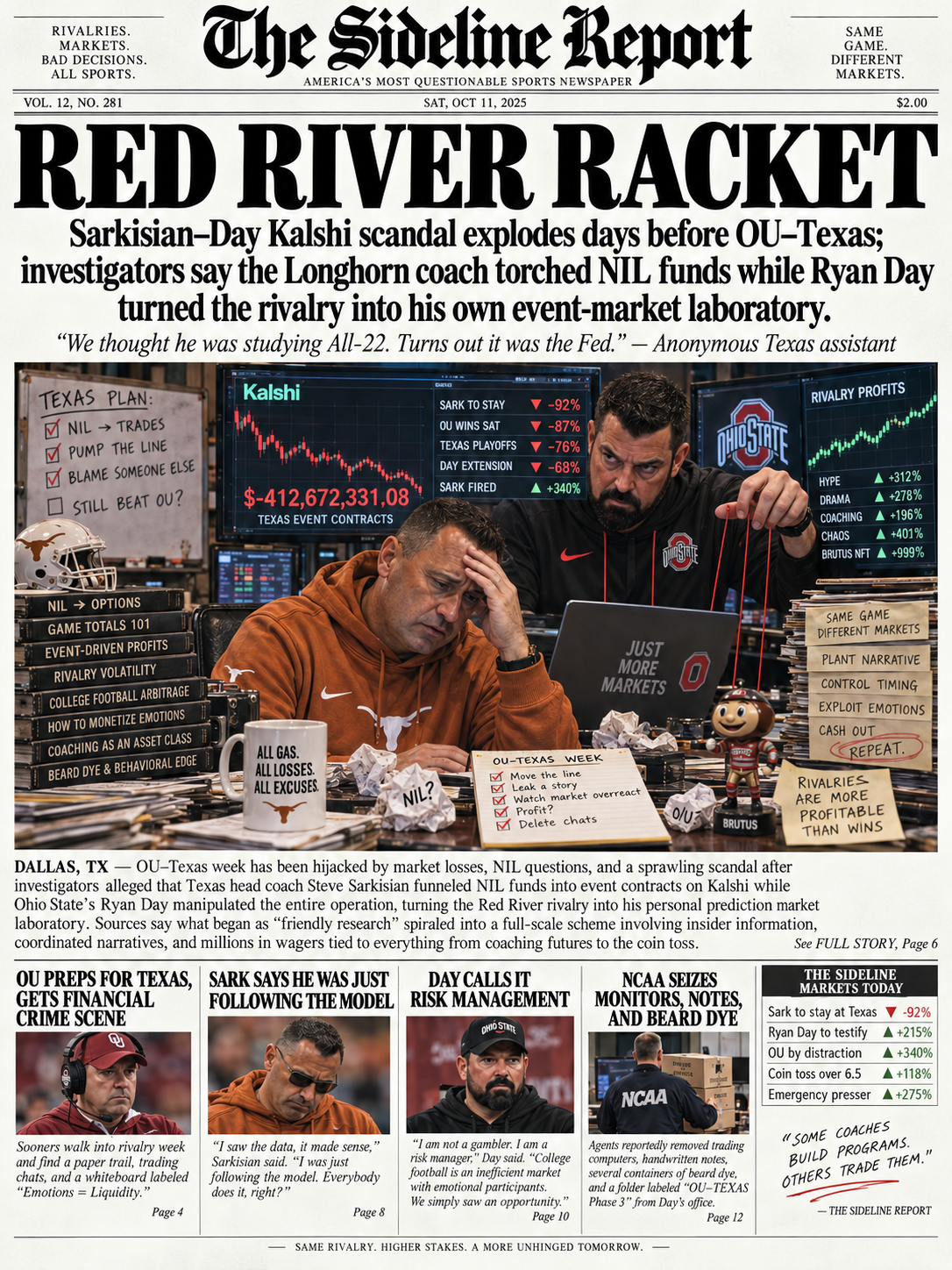 Sark watches the losses mount as Ryan Day pulls the strings. McConaughey says he’ll cover the tab.