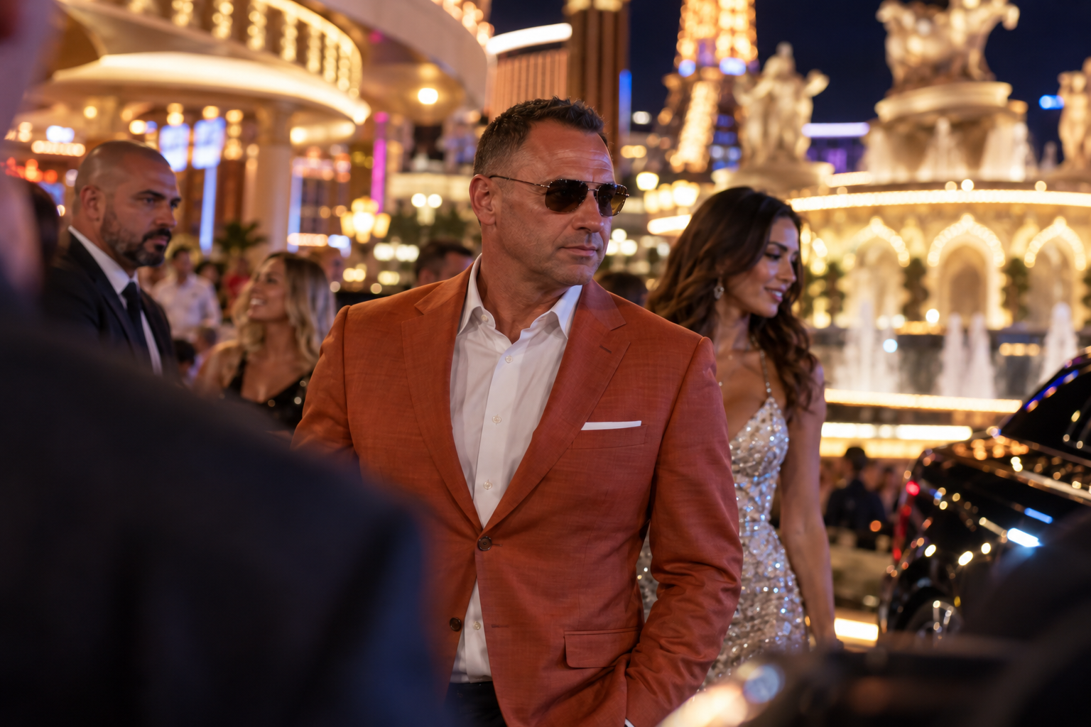 Steve Sarkisian outside a Las Vegas casino.