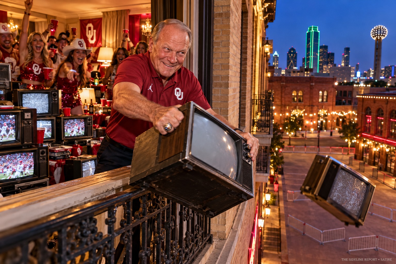 Barry Switzer prepares the first television for a Red River weekend in Dallas’s West End.